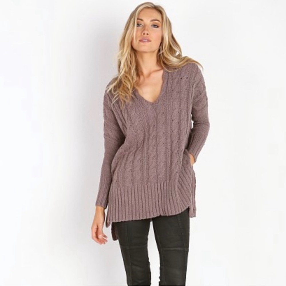 Free People Easy Oversized Vneck Cable Knit 100% Cotton Sweater Size L